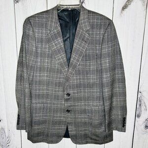 Hickey Freeman Men’s Wool Silk Size 42R Blazer Canterbury Gray Plaid Vintage